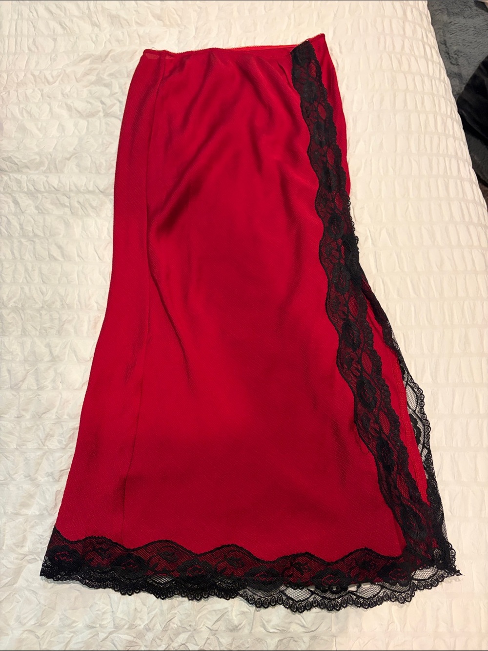 Red Maxi Skirt with Black Lace Trim